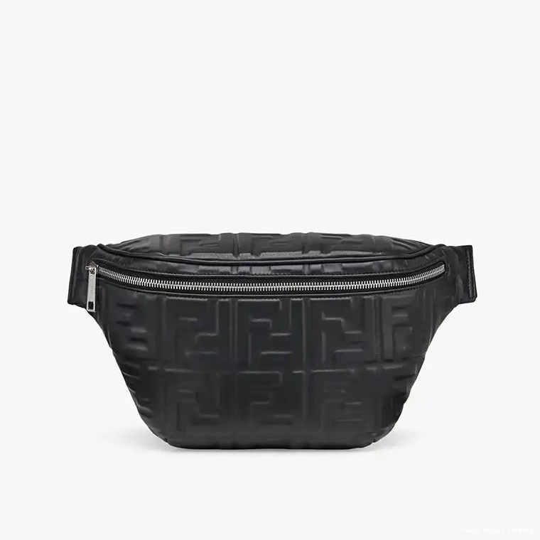 Affordable HOT Fendi Motif Leather FF Bag Nappa Belt Black In 0512